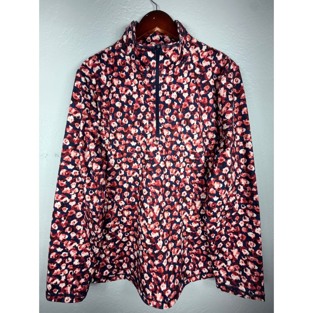 T by Talbots Womens XL Quarter Zip Pullover Floral UPF 50+ Active Top Red Pink